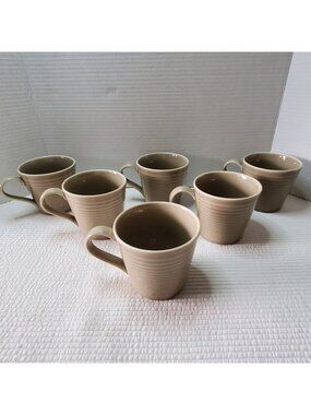 6 Royal Doulton Gordon Ramsey MAZE Coffee Mug Tea Ceramic Taupe Beige Tan 12oz
